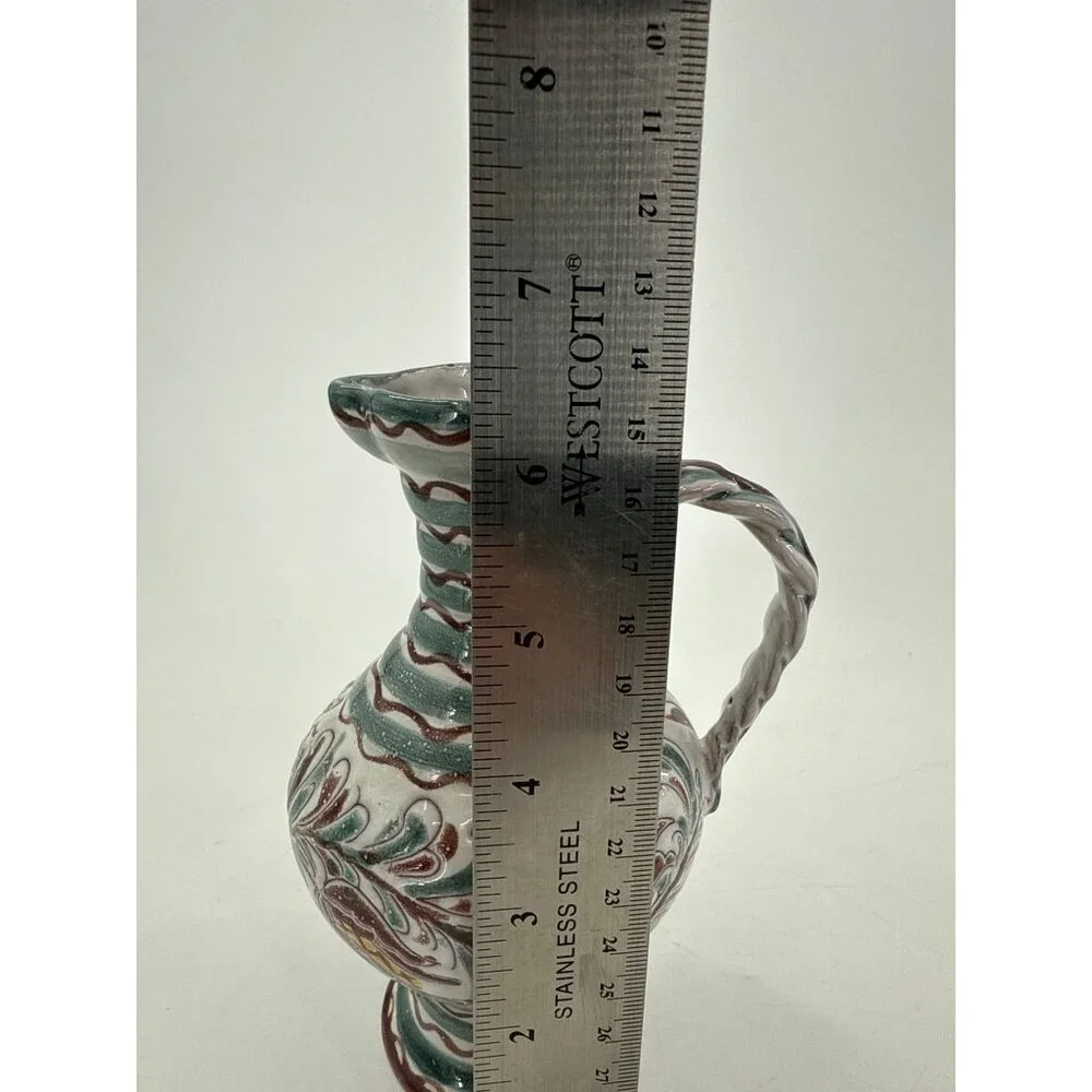 Handcrafted Ceramic Pitcher Vase Handle Swirl‎ Patterns American zone of Germany
